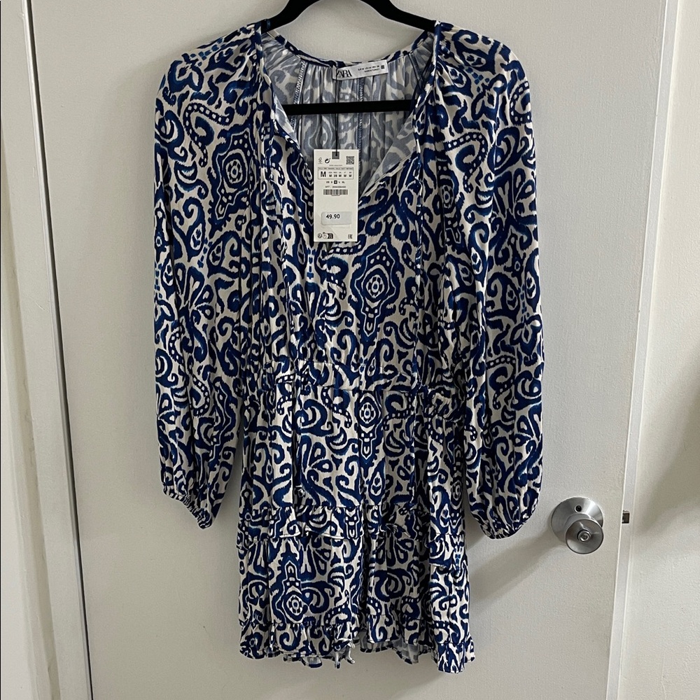 Zara Navy and White Abstract Dress